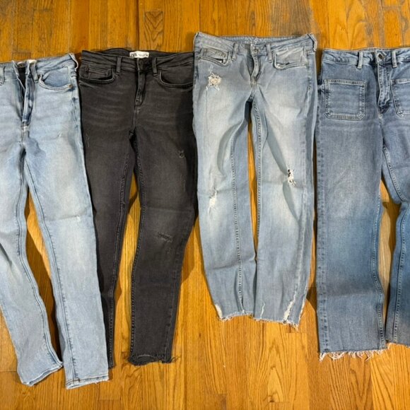4 Pair Zara Jeans with Pockets- 3 Pair Blue, 1 Pair Black - Size 4 & 2 EX. Cond. - Picture 1 of 5